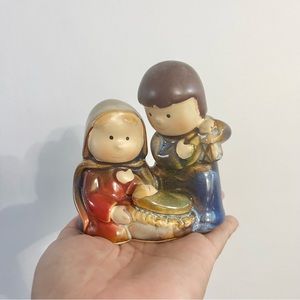 Ceramic Nativity Scene of Holy Family Cute Joseph Mary Baby Jesus Small